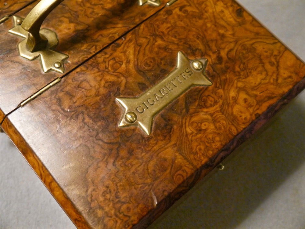 English Burr Walnut Cigar Box, circa 1890 - Luke Honey | Antiques, Chess, Backgammon & Games