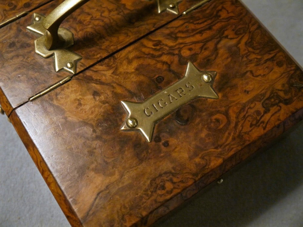 English Burr Walnut Cigar Box, circa 1890 - Luke Honey | Antiques, Chess, Backgammon & Games