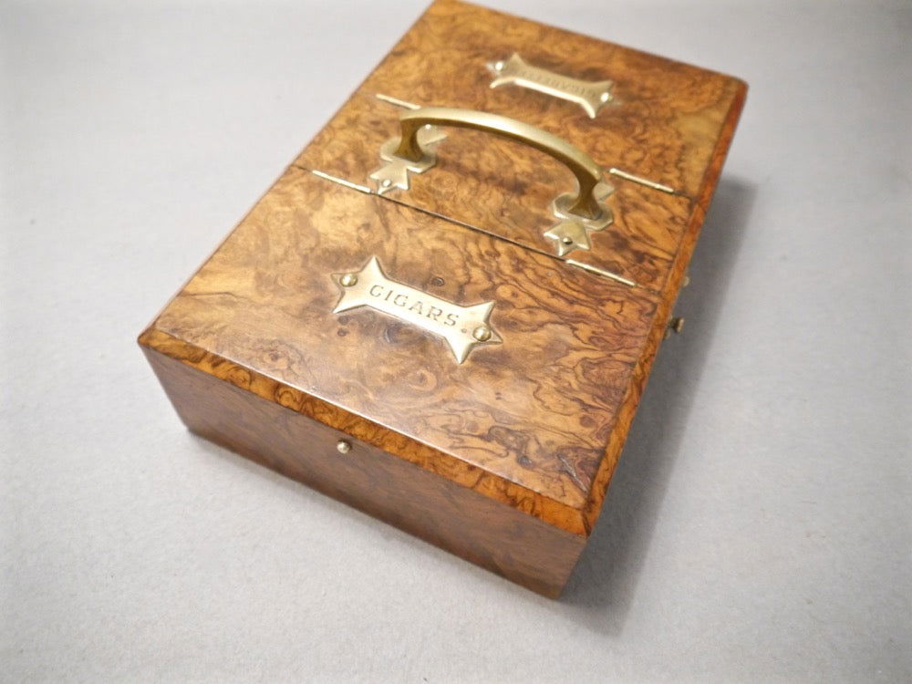 English Burr Walnut Cigar Box, circa 1890 - Luke Honey | Antiques, Chess, Backgammon & Games