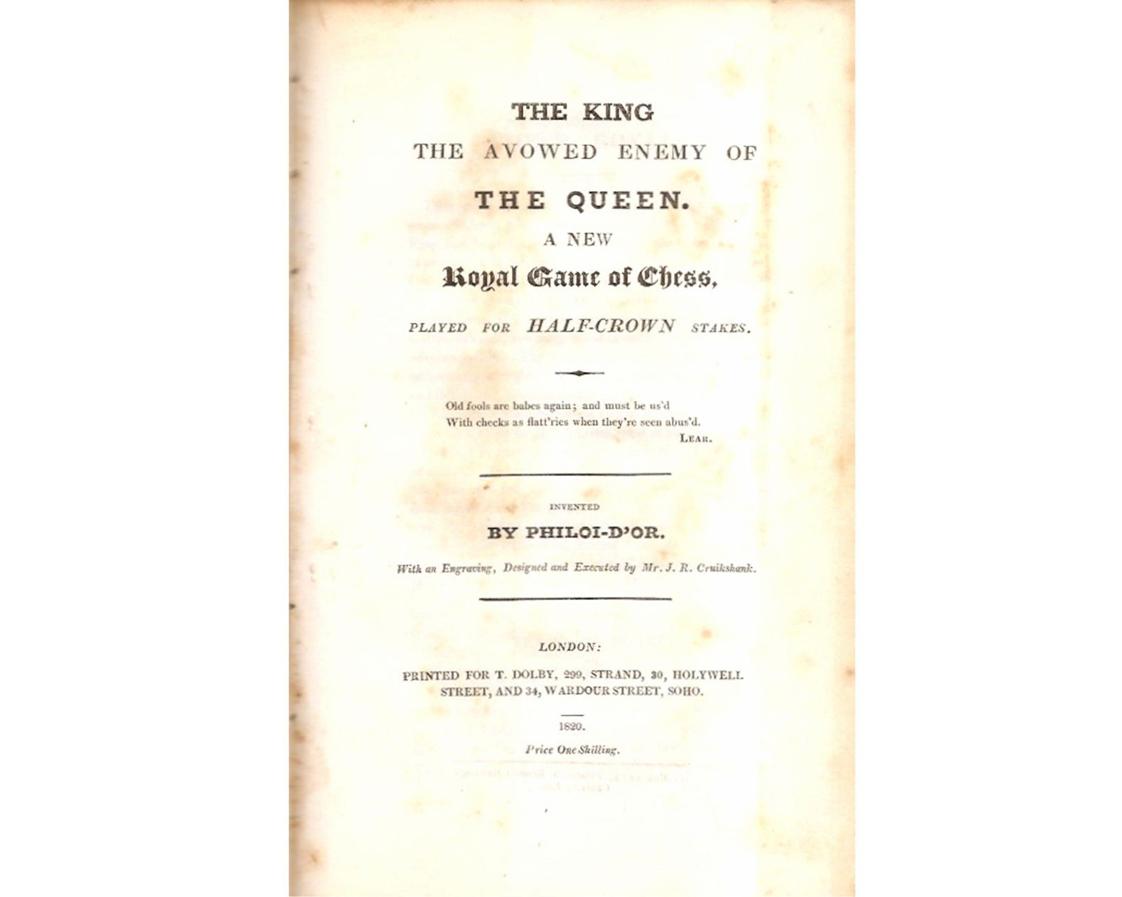 The King The Avowed Enemy, 1820 - Luke Honey | Antiques, Chess, Backgammon & Games